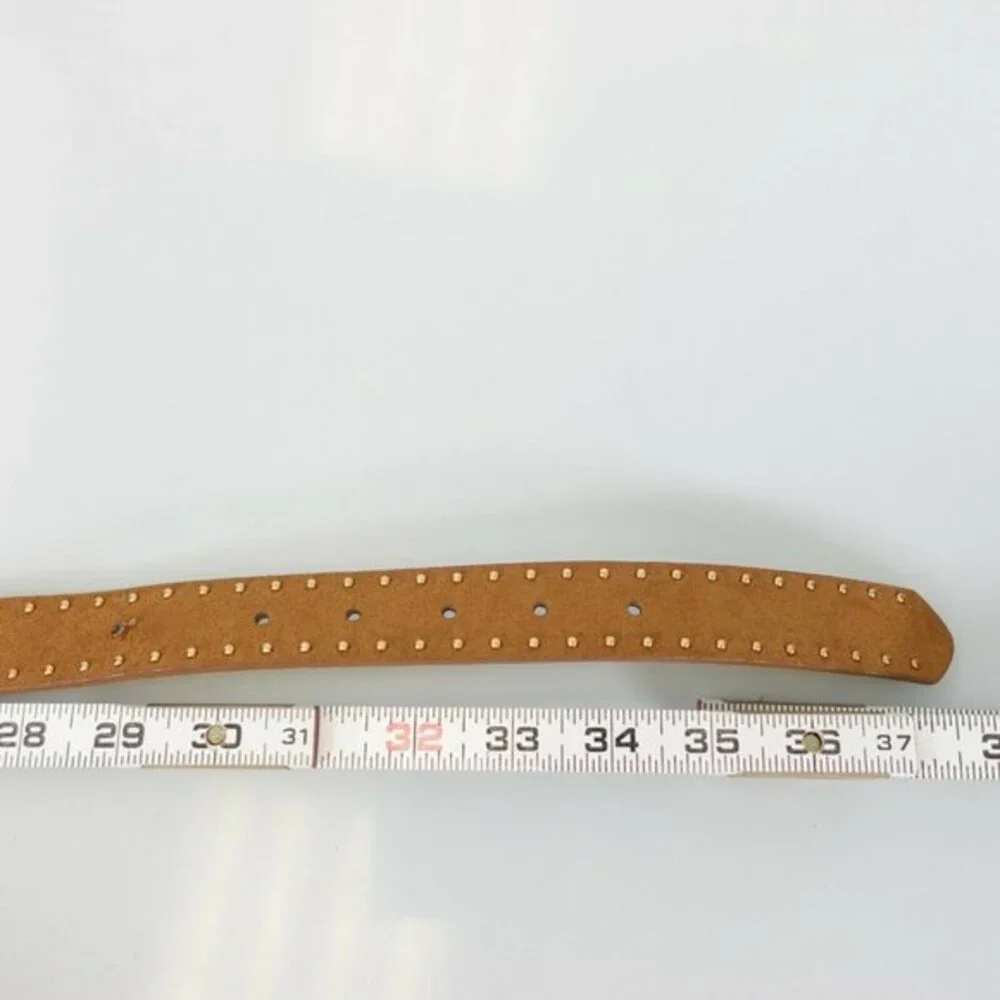 Y2K‎ Indie Sleaze Studded Belt 32 SMALL Tan Neutral Faux Suede MUDD Gold Buckle